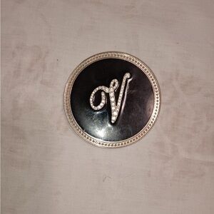 Victorian Trading Crystal Rhinestone Initial 'V' Magnifying Mirror Compact 46B